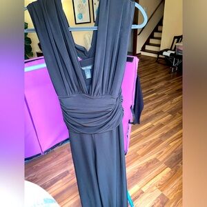 White House Black Market V Neck Sleeveless Jumpsuit Wide Leg Stretch Black- (8)